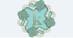 優雅的字母組合，字母K被青色花朵和金色藤蔓環繞。 — The Krew 壁紙