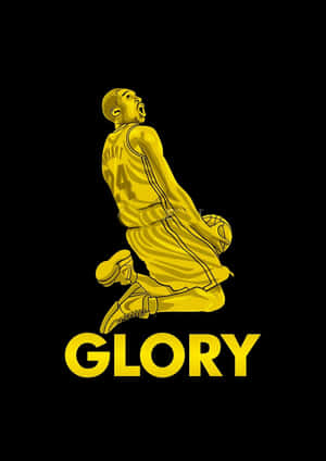 金色插圖籃球運動員以勝利姿勢跪地，帶有「GLORY」文字。 — 科比· Bryant 壁紙