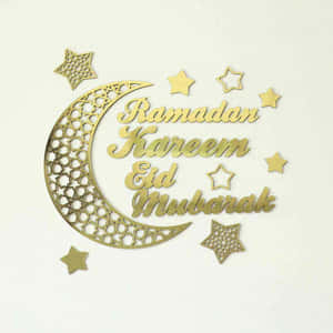 金色新月和星星，搭配 Ramadan Eid Mubarak 祝福。 — 慶祝 壁紙