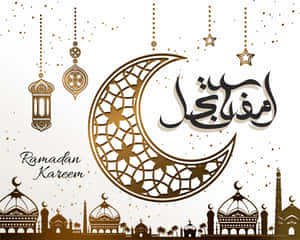 Ramadan Kareem 問候，帶有新月和清真寺剪影。 — 高畫質月亮 壁紙