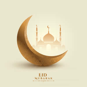 金色新月、清真寺剪影和Eid Mubarak文字。 — iPad Pro 11 壁紙
