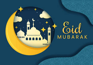 新月內清真寺與星空下的Eid Mubarak祝福 — 慶祝 壁紙