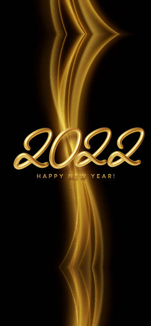 黑色背景上帶有流動絲帶的金色2022 Happy New Year文字 — ROG Phone 9 Pro 壁紙