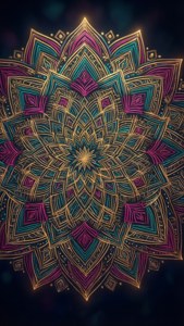 精緻的曼陀羅圖案，金色與藍綠色交織，在深色背景上散發光芒，專為iPhone 11 Pro Max設計。