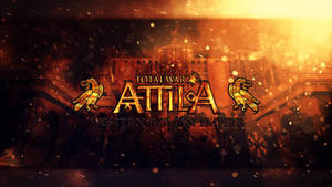 Total War Attila 遊戲標題，帶有羅馬士兵和火熱背景。 — 全軍破敵 壁紙