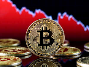 金色比特幣硬幣，背後有紅色下跌的股票圖表。 — 比特幣 GIF 壁紙