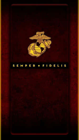 金色海軍陸戰隊徽章，座右銘 Semper Fidelis，置於深紅色紋理背景上。 — 美國隊長 iPhone 壁紙