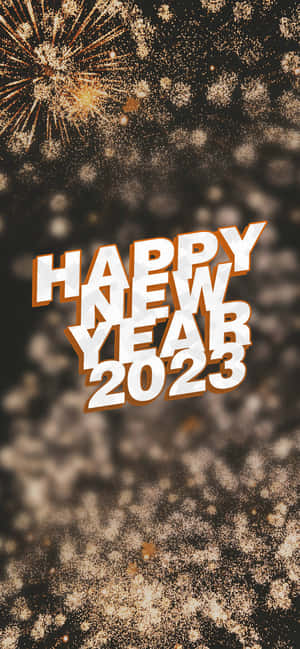 Happy New Year 2023 文字搭配金色煙火和閃爍背景 — Galaxy A54 壁紙