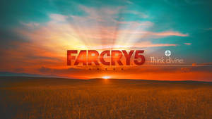 日落下的金色田野，帶有《Far Cry 5》標誌和標語。