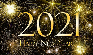 金色2021 Happy New Year文字搭配黑色背景上的閃爍煙火 — 金色亮片 壁紙