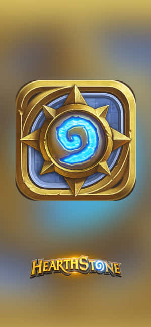 金色框架中帶有發光藍色漩渦的 Hearthstone 遊戲標誌。 — 簡約 iPhone 壁紙