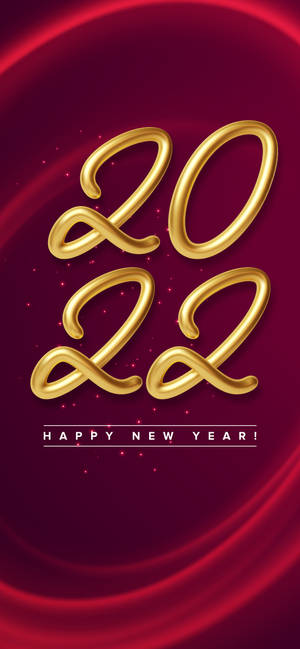 紅色漩渦背景上的金色2022字樣，帶有閃爍和Happy New Year訊息。 — ROG Phone 9 FE 壁紙