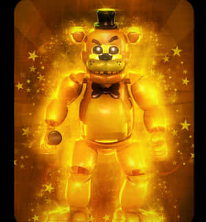 金色的Freddy Fazbear機械玩偶，周圍有星星閃耀。 — 榮耀Magic V Flip 2 壁紙