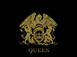 金色Queen樂隊標誌，上有獅鷲和獅子，黑色背景。 — 黑王 壁紙