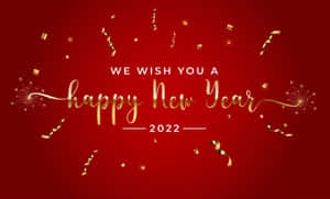 2022年新年快樂祝福，紅色背景上帶有金色紙屑和閃光。 — 新年快樂 壁紙