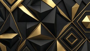 黑色和金色幾何3D圖案，帶有銳利的三角形切面和金屬光澤。 — 黑色 壁紙