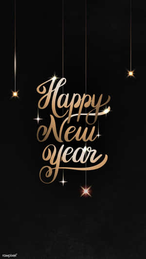 金色 'Happy New Year' 文字與星光一起懸掛在黑色背景上。 — 慶祝 壁紙