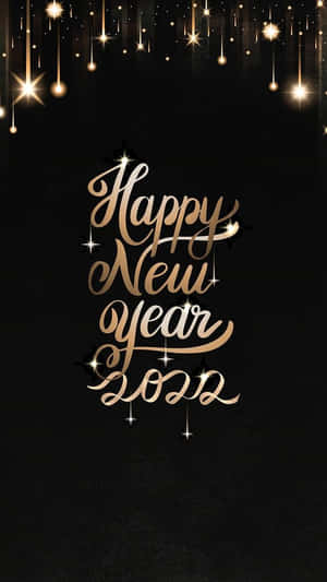 金色Happy New Year 2022文字，閃爍星星從上方落在黑色背景上。 — 新年快樂 2020 壁紙