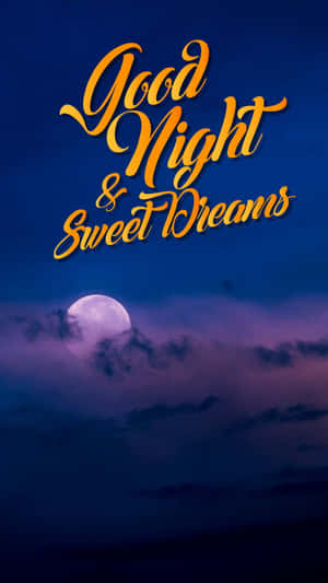月光照耀的夜空，金色文字祝願好夢 — 晚安 壁紙