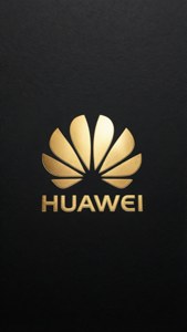 金色Huawei標誌在黑色皮革紋理背景上