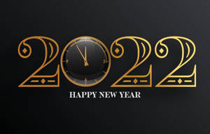 金色裝飾藝術風格2022，帶有鐘面和新年快樂文字在深色背景上 — 新年快樂 2020 壁紙