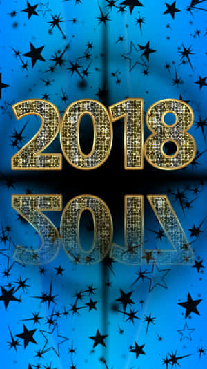 在藍色星空背景上帶有鏡面效果的閃亮2018文字。 — 新年快樂 2020 壁紙