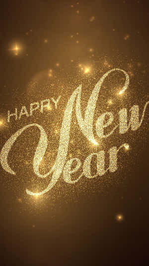 以閃爍金色字體書寫的新年快樂訊息，搭配閃爍的燈光。 — 慶祝 壁紙