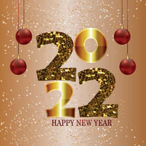 新年快樂2022，金色閃粉文字和紅色懸掛裝飾。 — 新年快樂 2020 壁紙