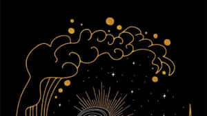 黑色背景上太陽光芒之上的金色雲朵和星星 — 暮光 壁紙