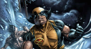 金鋼狼穿著 X-Men 服裝，在碎裂的冰塊和瓦礫中伸出利爪咆哮。 — うちはイズミ 壁紙