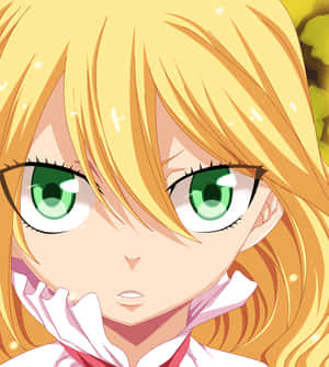 金髮和綠色眼睛的動漫少女，看起來很驚訝。 — 小米 Mix Fold 4 壁紙