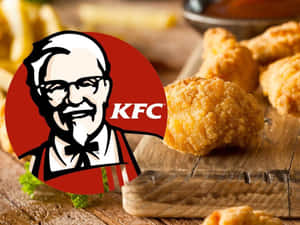 KFC炸雞和薯條放在木板上，帶有標誌 — 肯德基 壁紙