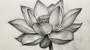 一朵蓮花的手繪鉛筆素描，帶有複雜的花瓣細節。 — 蓮花 GIF 壁紙