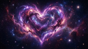 由宇宙氣體和恆星在深空中形成的發光心形。 — 我愛你 壁紙