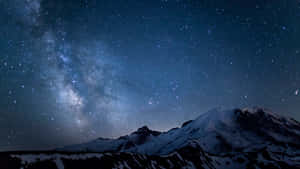 積雪的山脈在充滿活力的星空下，銀河系清晰可見。 — 暮光 壁紙