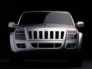 銀色Jeep SUV在黑色背景上的攝影棚燈光前視圖。 — 吉普 壁紙
