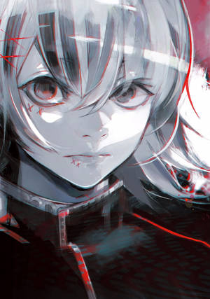 銀髮紅眼動漫少女，臉上帶有紅色條紋和標記。 — 混沌武士 壁紙