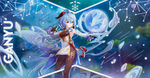 動漫角色甘雨在星空下施展冰魔法，背景有星座。 — 源氏 壁紙