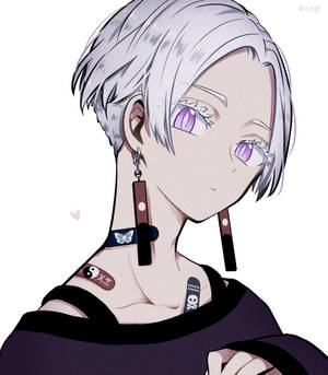 銀髮紫眸的動漫角色，身穿黑色服裝，佩戴裝飾性耳環。 — 黑川伊佐那 壁紙