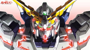 鋼彈獨角獸機器人，有發光紅眼和金色角。 — 機動戰士鋼彈 壁紙