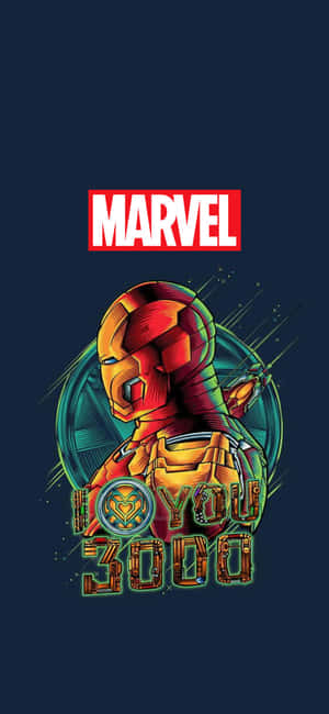 鋼鐵人穿著發光盔甲，帶有Marvel標誌和「I YOU 3000」文字。 — Pixel 11 Pro XL 壁紙