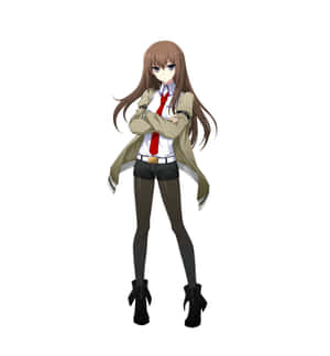 動漫女孩穿著校服，雙臂交叉，站在白色背景前。 — Galaxy Z Flip 8 壁紙