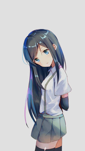 長藍色頭髮和藍色眼睛的動漫女孩穿著校服。 — 可愛動漫女孩 壁紙