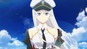 穿著海軍制服的動漫女孩在藍天白雲下。 — 碧藍航線 壁紙