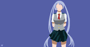 銀髮穿校服的動漫女孩，藍色背景。 — 戰士 壁紙