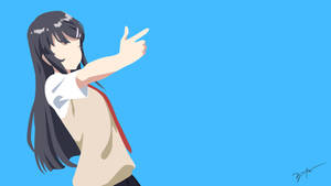 穿著校服的動漫女孩在藍色背景前向前指。 — 櫻島麻衣 壁紙