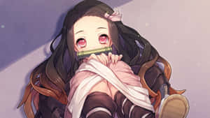 長黑髮粉紅眼睛的動漫女孩吹奏竹笛。 — 鬼滅之刃 壁紙