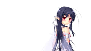 黑髮紅眼動漫精靈女孩溫柔微笑。 — 混沌武士 壁紙