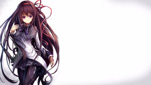 長黑髮紫眼動漫女孩，身穿校服。 — 美麗的動畫 壁紙