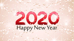 紅色2020文字，帶有閃光和氣泡，在粉紅色背景上慶祝新年。 — 新年快樂 2020 壁紙